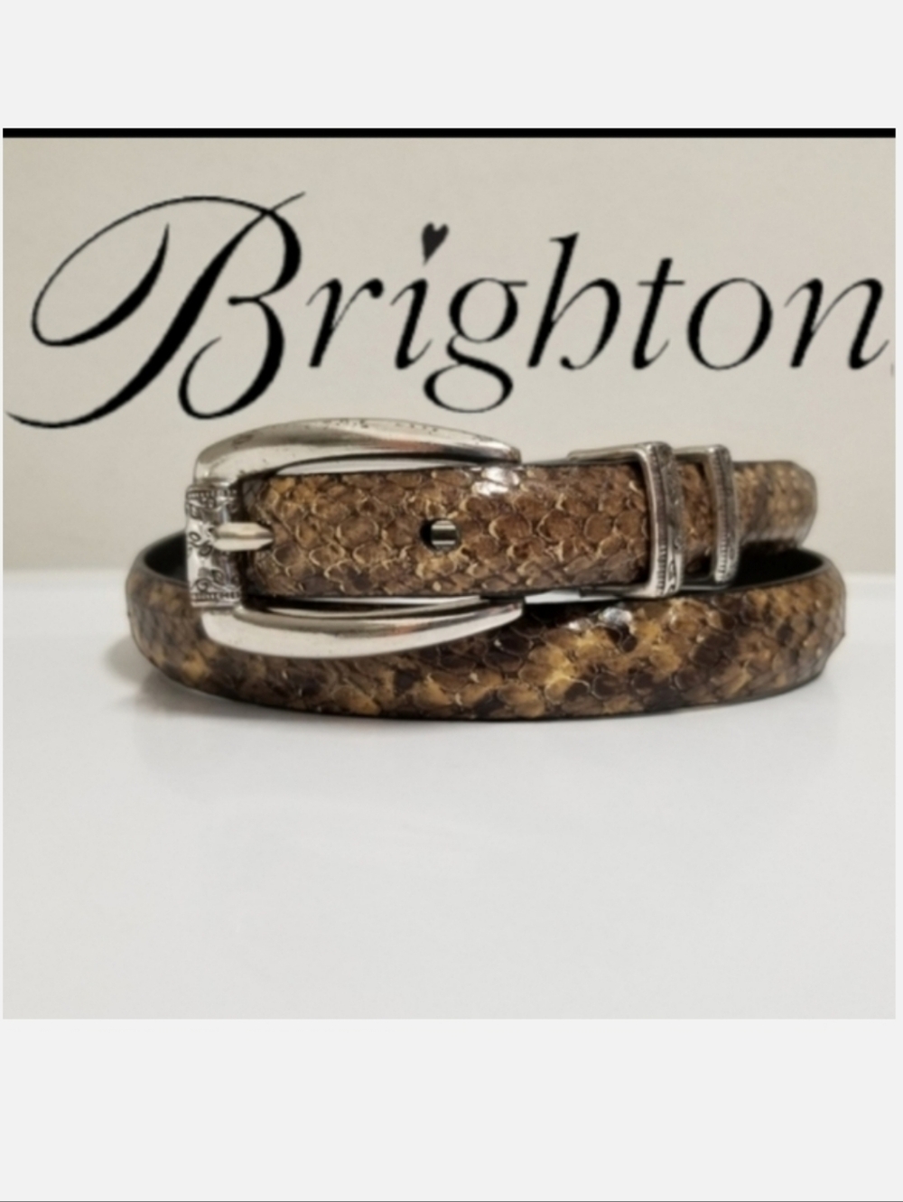 Brighton Vintage Leather Belt Brown/Cream Snakeskin Embossed Sz Small 28"